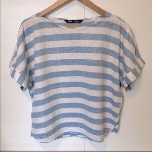 🇨🇦Zara Women's Blue Striped Cotton Top